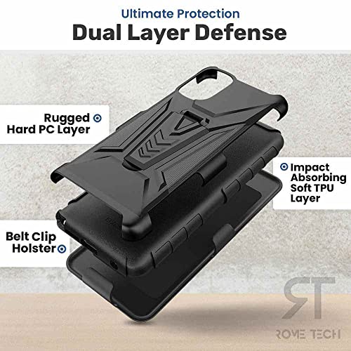 Rome Tech Belt Clip Holster Case For Apple Iphone 14 Pro 6.1" (2022) - Dual Layer Shockproof Cell Phone Cover With Kickstand - Heavy Duty Iphone 14 Pro Phone Case With Clip On - Black #TOP3