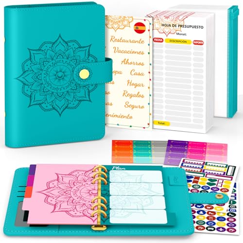 Aocii Budget Binder Budget Planner - A6 Carpeta De Presupuesto Para Ahorrar Dinero, Con Diseños En Español Organizador, Agenda Financiera, Pegatina Planificadora (azul)