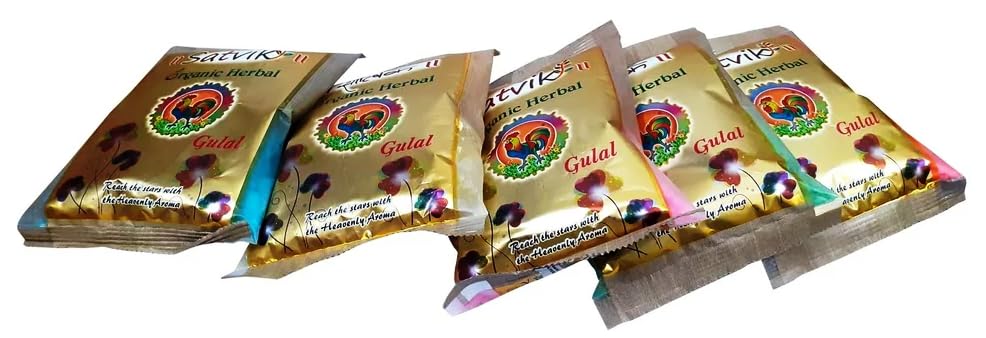 Organic Herbal Gulal Holi Celebration Color Skin Safe Powder for Family, Friends Party Pack Of 5 Different Assorted Colours Gift Pack Each 70Grm