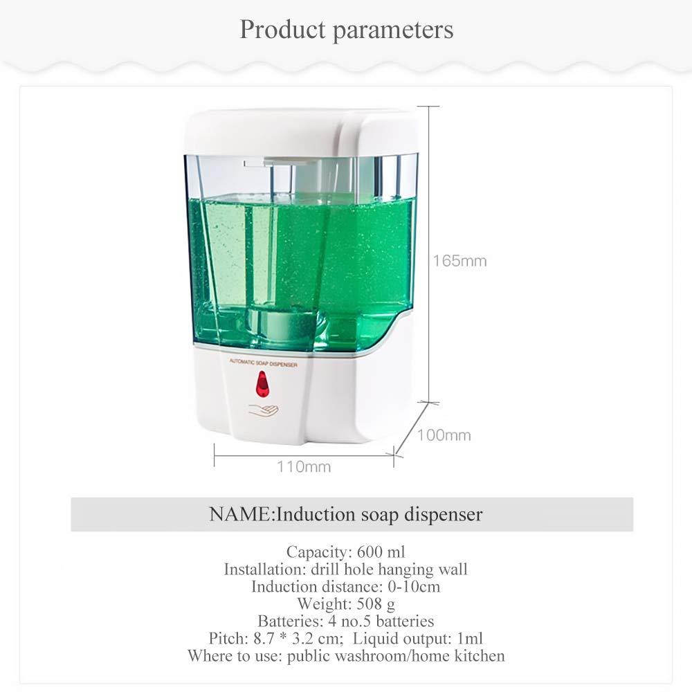 600ml Dispenser di Sapone Liquido Sensore Ir Automatico Dispenser di Sapone da Parete Pompa per Lozione del Sapone da Cucina Senza Contatto per Il Bagno della Cucina A
