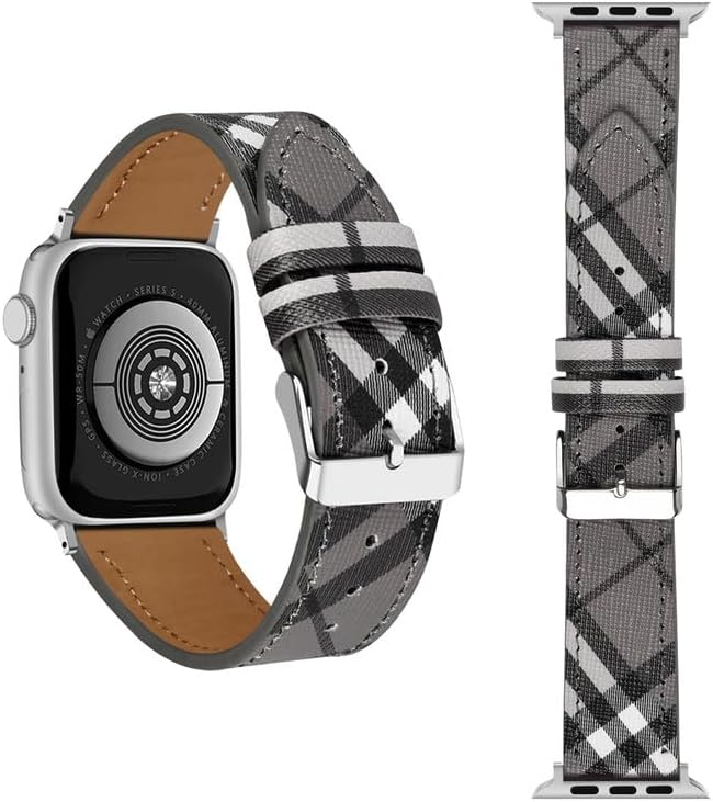 Classic Plaid Bands Compatible with Apple Watch Band 49mm 46mm 45mm 44mm 42mm 41mm 40mm 38mm, Checkered Design PU Leather Bracelet Strap for iWatch Series 10/9/8/7/6/5/4/3/2/1 Ultra SE