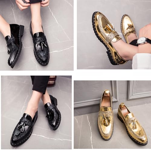 Men's Soft Leather Platform Slip-On Loafers Fashion Tassel Shiny Patent Leather Prom Wedding Party Shoes Comfortable Non-Slip Business Casual Formal Shoes3