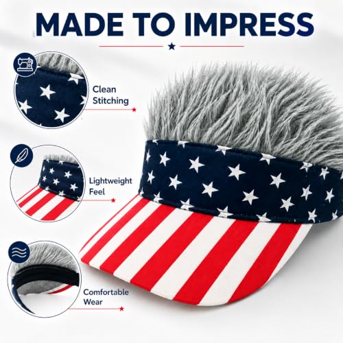 Image of Mens Visor with Hair Fake Hat with Hair for Men Funny Golf Hats Wig Hat Spiked Adjustable Baseball Cap