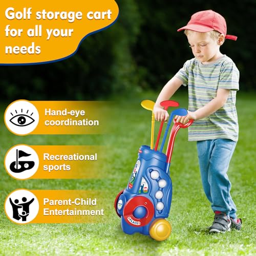 Toddler Golf Clubs Set with Putting Mat,Kids Golf Cart Toys for 3 4 5 Years Old Boys Girls,Indoor and Outdoor Golf Toys