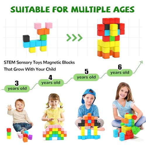 Image of Hiwawind 40pcs Magnetic Blocks -Ideal Gifts for 3 4 5 6 Year Old,STEM Learning Toys for 3-5 Year Old Boys & Girls, Safe & Strong Building Blocks with ASMR Sounds,Classroom Must Haves