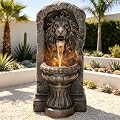 Ultym 30" Lion Head Outdoor Water Fountain LED Stone Cascading Waterfall
