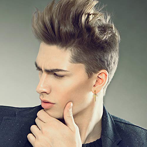 Dangle Stud Earrings,Flongo Men's Womens Stainless Steel Pearl Cross Dangle Hinged Stud Earrings,Piercing Christmas Cross Huggie Hoop Earrings Gift For Men Women Wedding Valentine's Day #TOP4