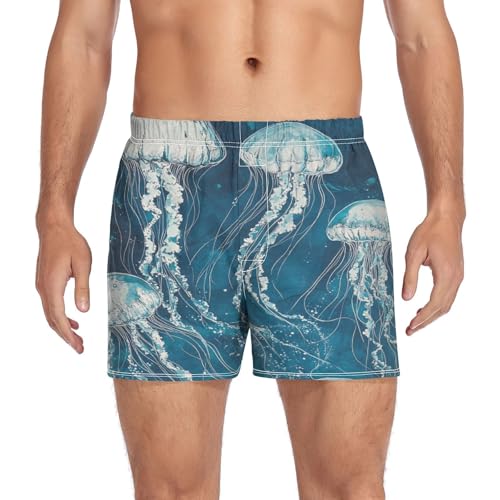 Glowing Jellyfish Tentacle Men's Cotton Boxer Shorts Underwear Sleep Shorts Pajama Bottoms with Button Fly