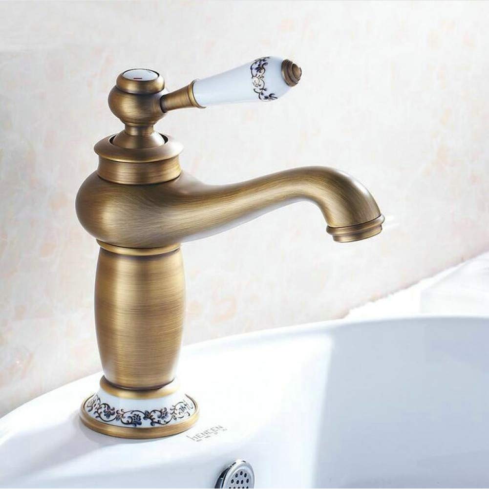 ZQFHSX Sink Faucet Bathroom Taps Gold Polished Brass Basin Single Handle Water Taps/Antique