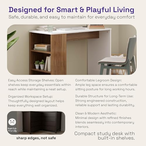 Image of Wakefit Brenn Engineered Wood Study Table - Columbian Walnut & Frosty White
