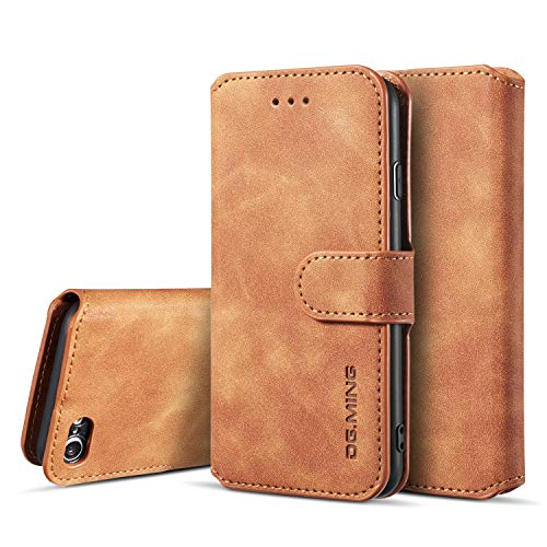 UEEBAI Case for iPhone SE 2022 5G/iPhone 7/iPhone 8/iPhone SE 2020,Luxury PU Leather Case Vintage Wallet Flip Cover [Card Slots] [Magnetic] Stand Folio Shockproof Protection for iPhone SE3/SE2 -Brown