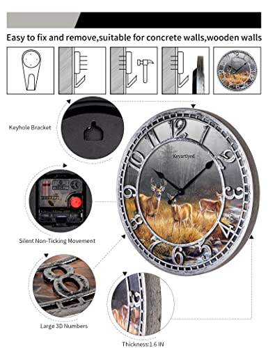 Great-Looking-Deer-Clock-Wildlife-Wall-Clock-Silent-Non-Ticking-Battery-Operated-12-Inch-Quality-Plastic-Round-Wall-Clocks-for-Home-Kitchen-Living-Room-Bedroom-Office-Decor-Antique-Silver Great Looking Deer Clock Wildlife Wall Clock Silent Non Ticking Battery Operated 12 Inch Quality Plastic Round Wall Clocks for Home Kitchen Living Room Bedroom Office Decor Antique Silver