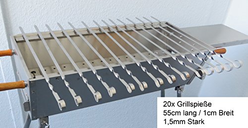 rukauf 20 Schaschlikspiesse Edelstahl 55cm länge / 1,5 mm Stark/Schampura Grillspiesse Fleischspiesse auch für Mangal