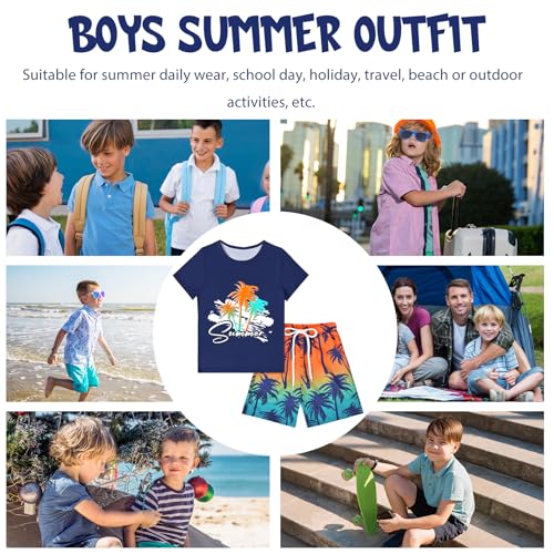 Image of Boys 2 Piece Outfits Hawaiian Shorts Sets Summer Short Clothing Sets T-Shirt and Shorts Set Beach Outfits