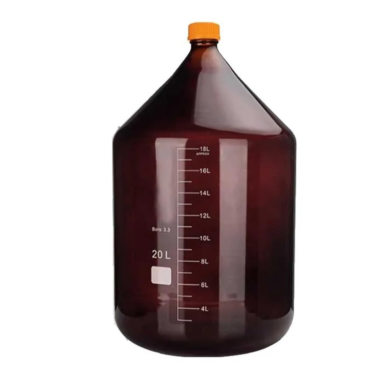 Botella de vidrio transparente marrón GL45 de 10 l y 20 l con tapa naranja de laboratorio
