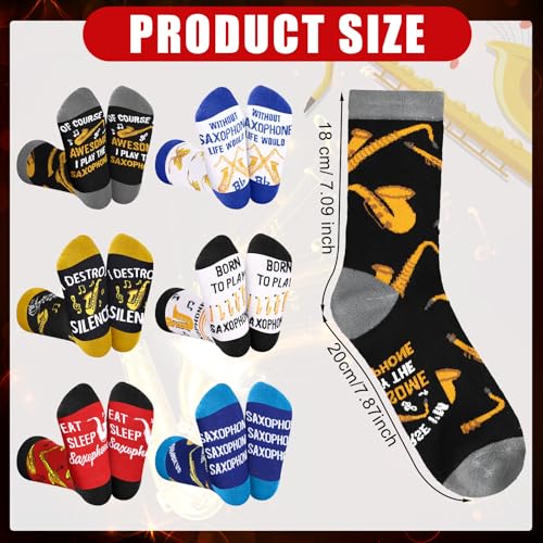 Ramede 6 Pairs Saxophone Socks Gifts for Men Women Sax Accessories Gaming Novelty Socks for Band Players Music Lovers Musician Teachers