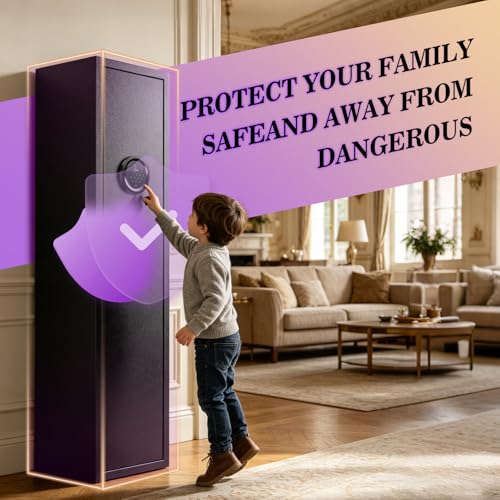 Image of 3-5 Biometric Gun Safe for Rifles and Pistols, No Assembly Required, Fingerprint Gun Cabinets for Rifles and Shotguns with Adjustable Shelves and Pistol Pockets, Quick Access Rifle Safe with Alarm