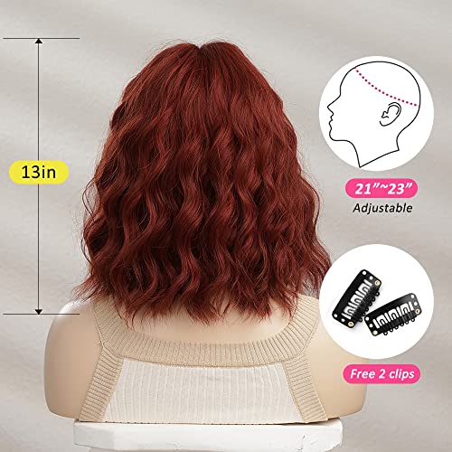 OUFEI Reddish Brown Wig with Bangs Curly wigs for Women Short Red Copper Wigs Synthetic Hair Heat Resistant Wigs for Daily Party Cosplay Wear - Image 4