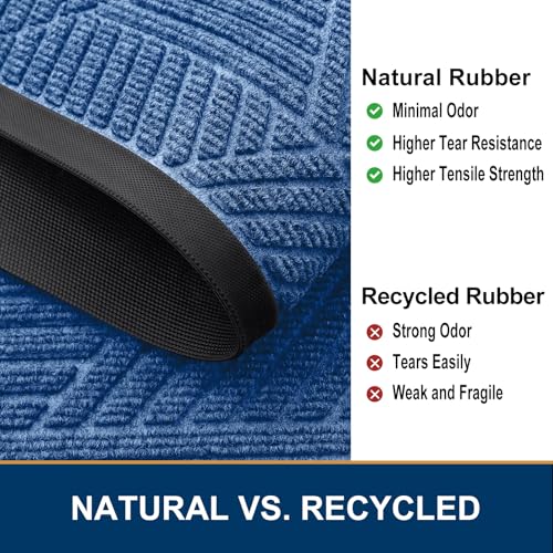 Smiry Front Door Mat Outside Entrance, Heavy Duty Sturdy Natural Rubber Doormat, Trap Dirt and Moisture, Easy Clean Low Profile Welcome Floor Mats for Indoor Outdoor Entry, 59x24 Inch, Blue