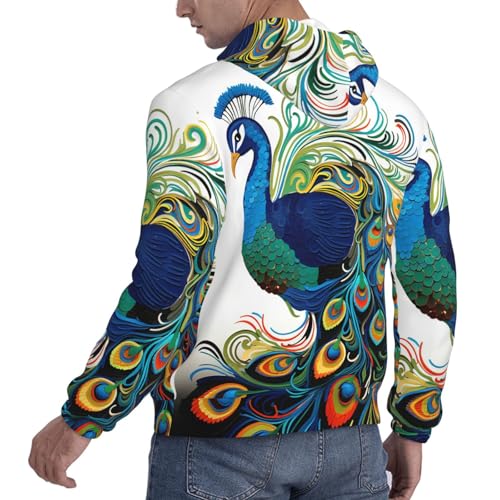 Men's Fleece Pullover Hoodie Long Sleeve Hooded Peacock Pattern Sweatshirt Casual Shirts With Pockets4