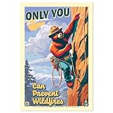 Giant Step Design Co. Only You Can Prevent Wildfires Rock Climbing Smokey Bear Commemorative Poster | 12' x 18' Vintage WPA Style Art Print