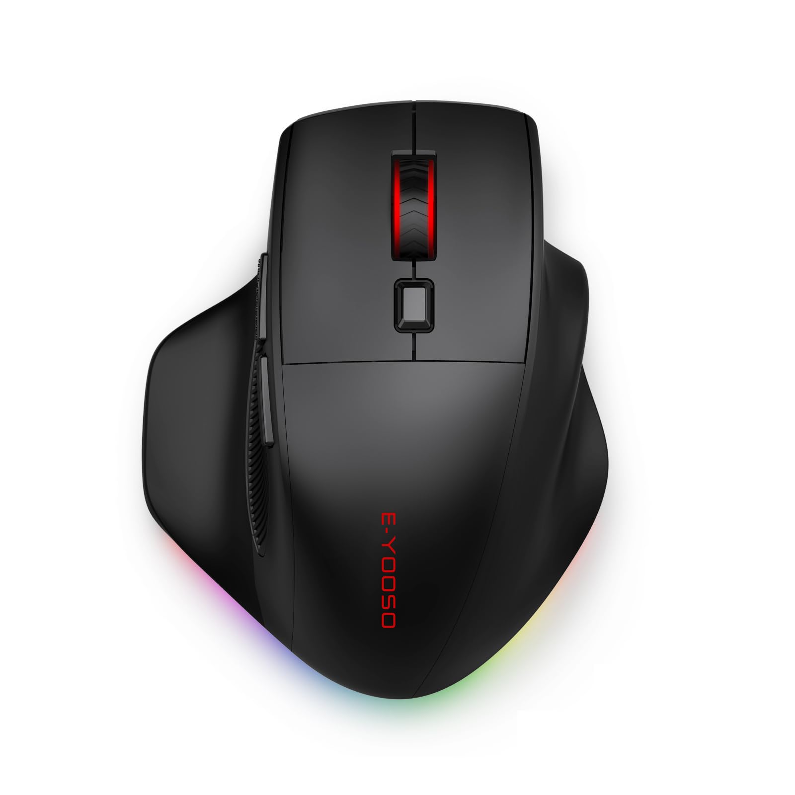 E-YOOSO Ergonomic Wireless Gaming Mouse for Big Hands, Tri-Modes 2.4Ghz/Bluetooth/Wired Rechargeable RGB Backlit Mouse with 2 Side Buttons, 12800 DPI, 6 Backlit Modes, Programmable Macro Buttons