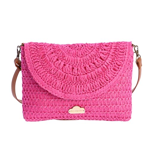 DON ALGODON - Bolso bandolera mujer - Bolso playa mujer - Bolso mujer verano - Bolso rafia mujer - Bolsa playa para mujer - Bolso mimbre mujer hecho a mano ideal para la playa, Leira