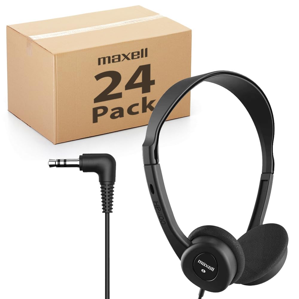 black maxell teachers 24 pack stereo headphones with adjustable headband