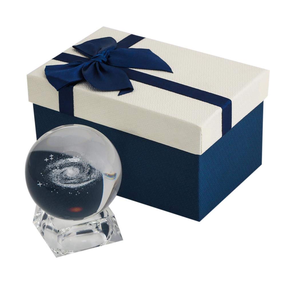 Galaxy Crystal Ball with Colorful LED Lamp Base, Clear 80mm(3.14 inch) Galaxy Crystal Glass Ball Art for Kids Birthday Gifts, Teacher Gifts,Gift for Anniversary and Boyfriend Birthda