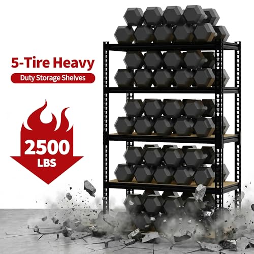 Image of GarveeTech Garage Storage Shelves 5 Tiers, 2500 Lb Capacity Heavy Duty Metal Shelving Unit, 40 inch L x 20 inch W x 72 inch H Adjustable Storage Rack for Kitchen, Pantry, Basement, Bathroom & Laundry