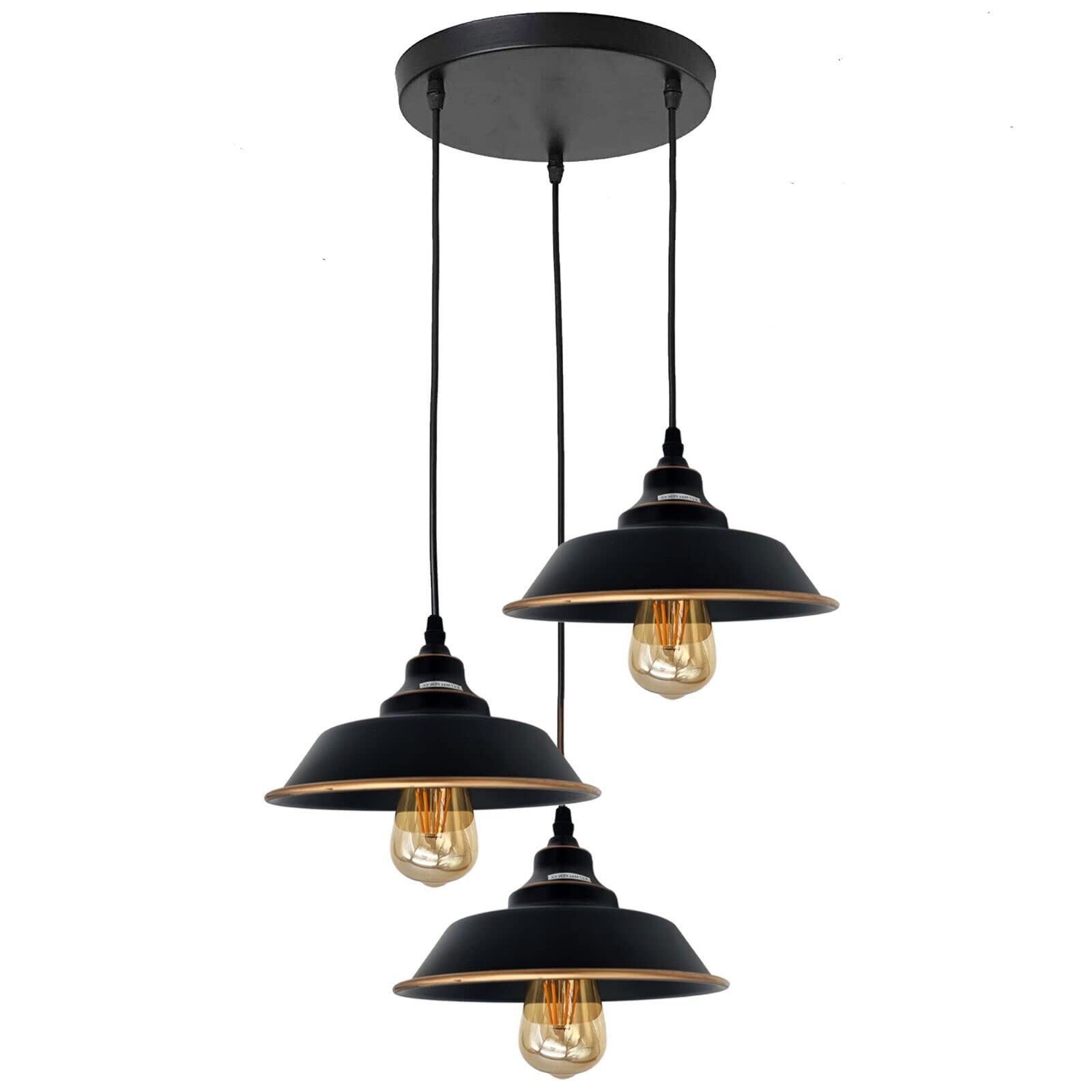 LEDSone 3 Head Pendant Light, E27 Black Gold Line Metal Hanging Lights