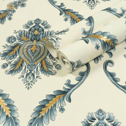 Papier peint imperméable bleu à motif floral classique épais - 2