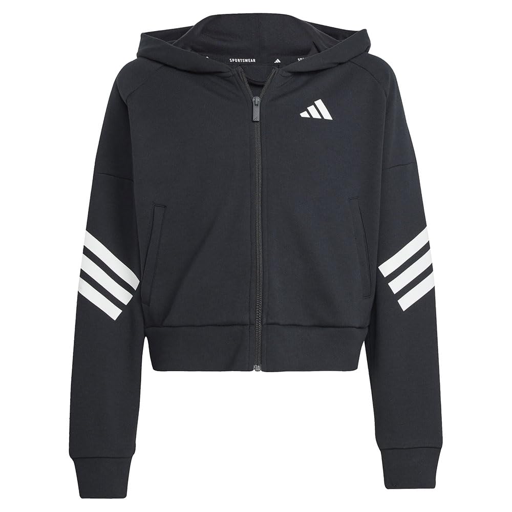 Adidas Future Icons 3-Stripes Full-Zip Hooded Track Jacket Kids Top Track Bambine e Ragazze