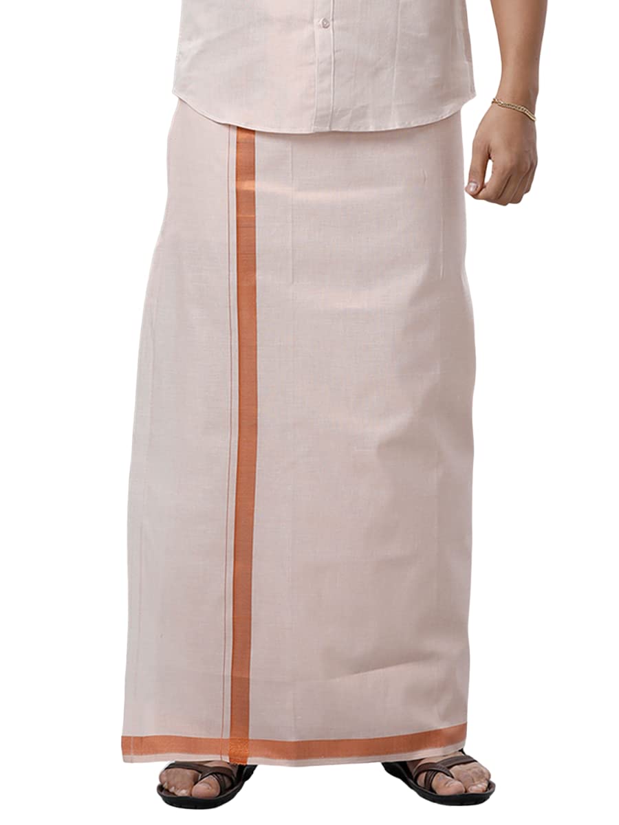 Men Readymade Tissue Single Dhoti with Jari Border Viceroy Silver-image-31