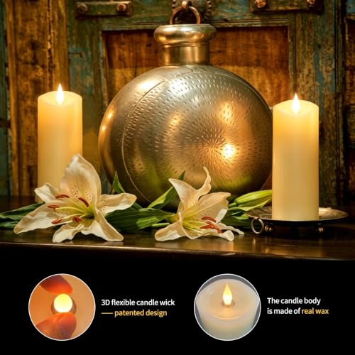 Image of Flameless LED Candles 3 inchx8 inch Set of 2, Battery Operated with Remote & Timer, 600-Hour on 2 AA Batteries, Flickering Realistic Flame, Ivory for Indoor /Outdoor