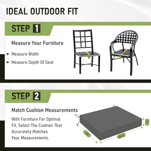Image of Basic Beyond Outdoor Chair Cushions Set of 6, Square Corner Outdoor Cushions for Patio Furniture, Water Resistant Patio Chair Cushions with 2 Ties, 18.5x16x3, Charcoal Grey