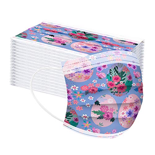 Aribelly 50 Pcs Happy Easter Face Masks Breathable Dust Mask Stretchable Elastic Ear Loops - Colorful Face Nose Mouth Cover for Adult