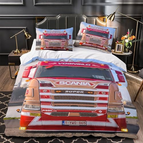 Housse de couette camion rouge 3D pour décorer un lit simple ado - 2