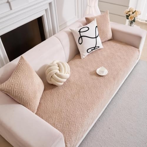 HOMETHREADS Innovative Premium Velvet Sofa Cover Mat with PVC Backing for Non-Slip Comfort | (Beige_Vrsh, 2 Seater Small | 70x120cm)