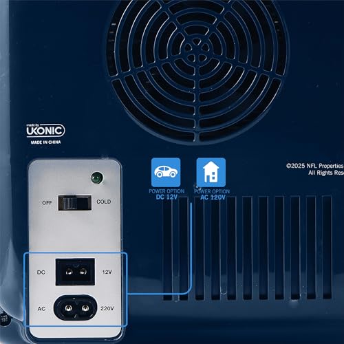 Image of Ukonic NFL Tennessee Titans 15-Can Mini Fridge 10L - AC /DC Powered, Official Team Colors & Logo, Portable Cooler for Tailgates, Home, Office, or Car
