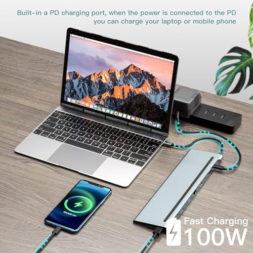 Image of USB HUB USB C Docking Station, 11 in 1 Dual Monitor Docking Station USB Dock of HDMI, VGA, Multiport Adapter with Ethernet, USB C 3.0, SD /TF, PD USB C, 3 USB A for All PC (USB C to 11 in 1 HUB)