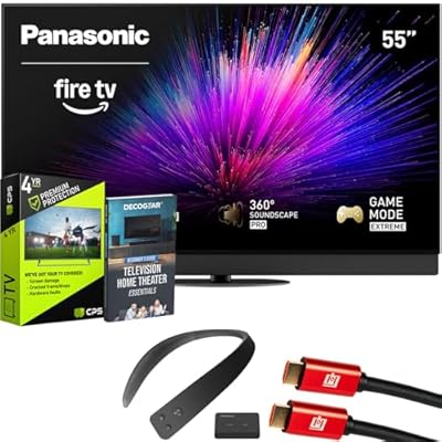 Panasonic TV-55Z95BP Z95BP Series 55 inch LED 4K UHD Smart Fire TV Bundle with WN10 Neck Speaker, 4 YR CPS Enhanced Protection, 2X HDMI Cable & Deco Gear Complete Home Theater Beginner's Guidebook