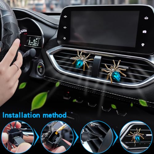 Image of 2 Pack Spiders Car Vent Clips Air Freshener Rhinestones Bling Aesthetic Car Vent Accessories Dash Blue Cool Goth Car Accessories