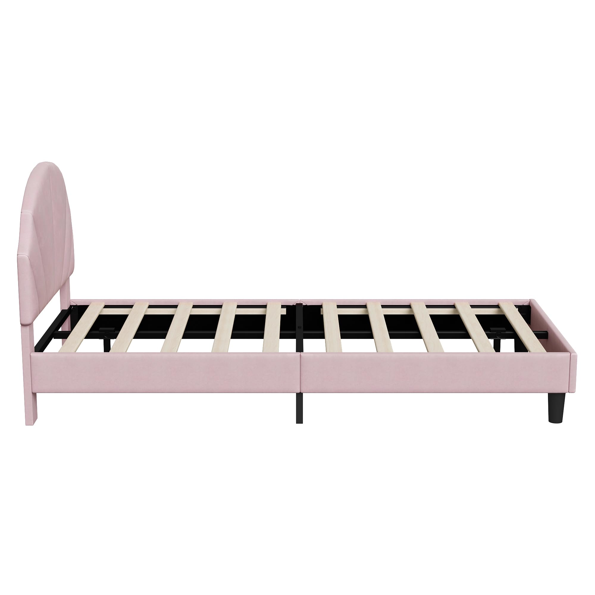 Lit Enfant Rembourré 90x200cm,Tête de Lit Réglable en Hauteur,Cadre de lit pour Enfants avec Sommier à Lattes,Facile à Assembler,Velours, Rose