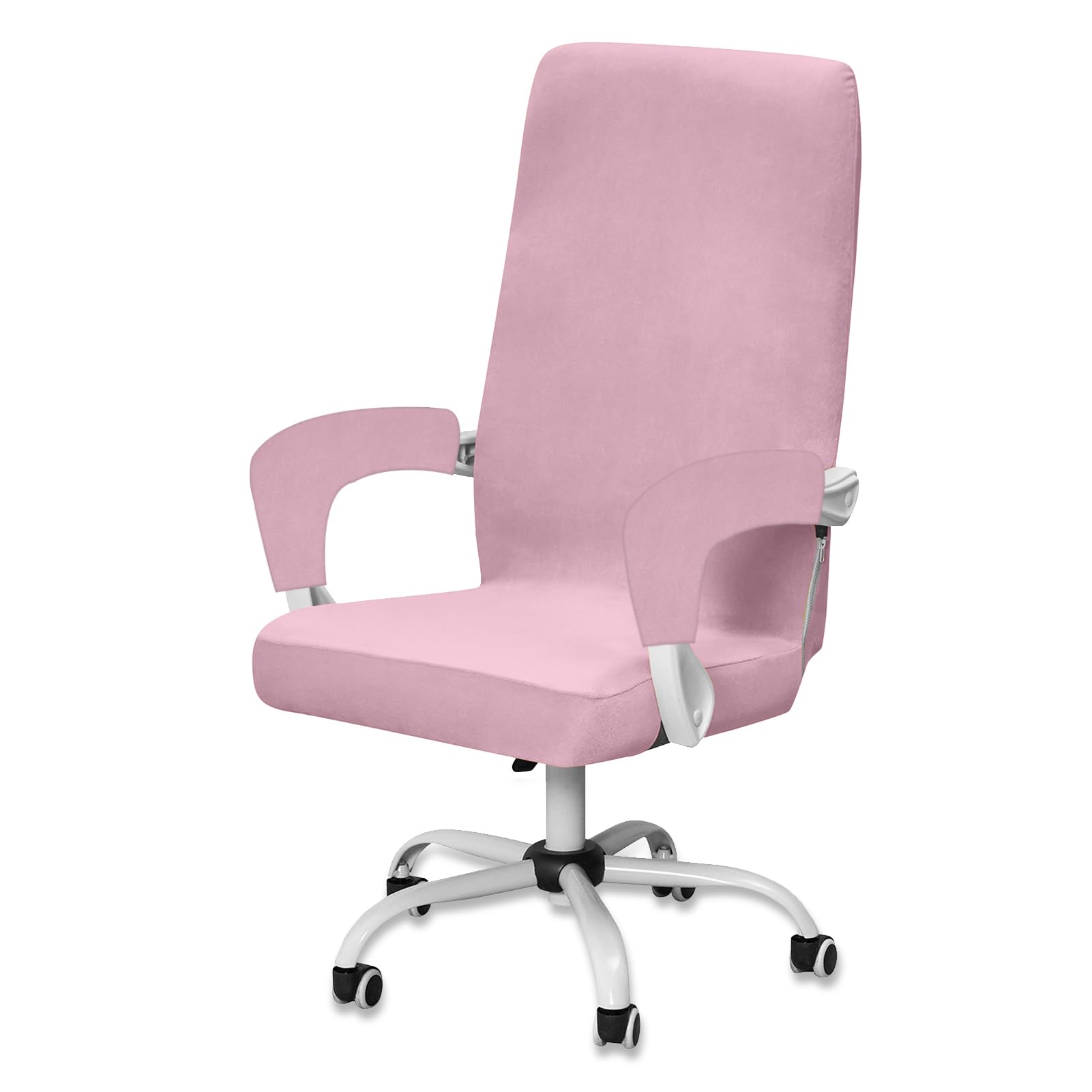 Funda para Silla de Oficina de Terciopelo con 2 Fundas para Reposabrazos, Cubierta Protectora de la Sillón de Ordenadora Removible Fundas de Sillas Giratorias (Rosa,Large)