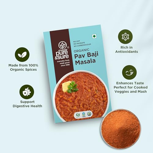 Image of Pure & Sure Organic Pav Bhaji Masala Powder 200G | Delicious & Aromatic Pao Bhaji Masala Mix with Natual Oils | Instant Ready to Use | No Artificial Flavorful & No Colour (100g X pack of 2)