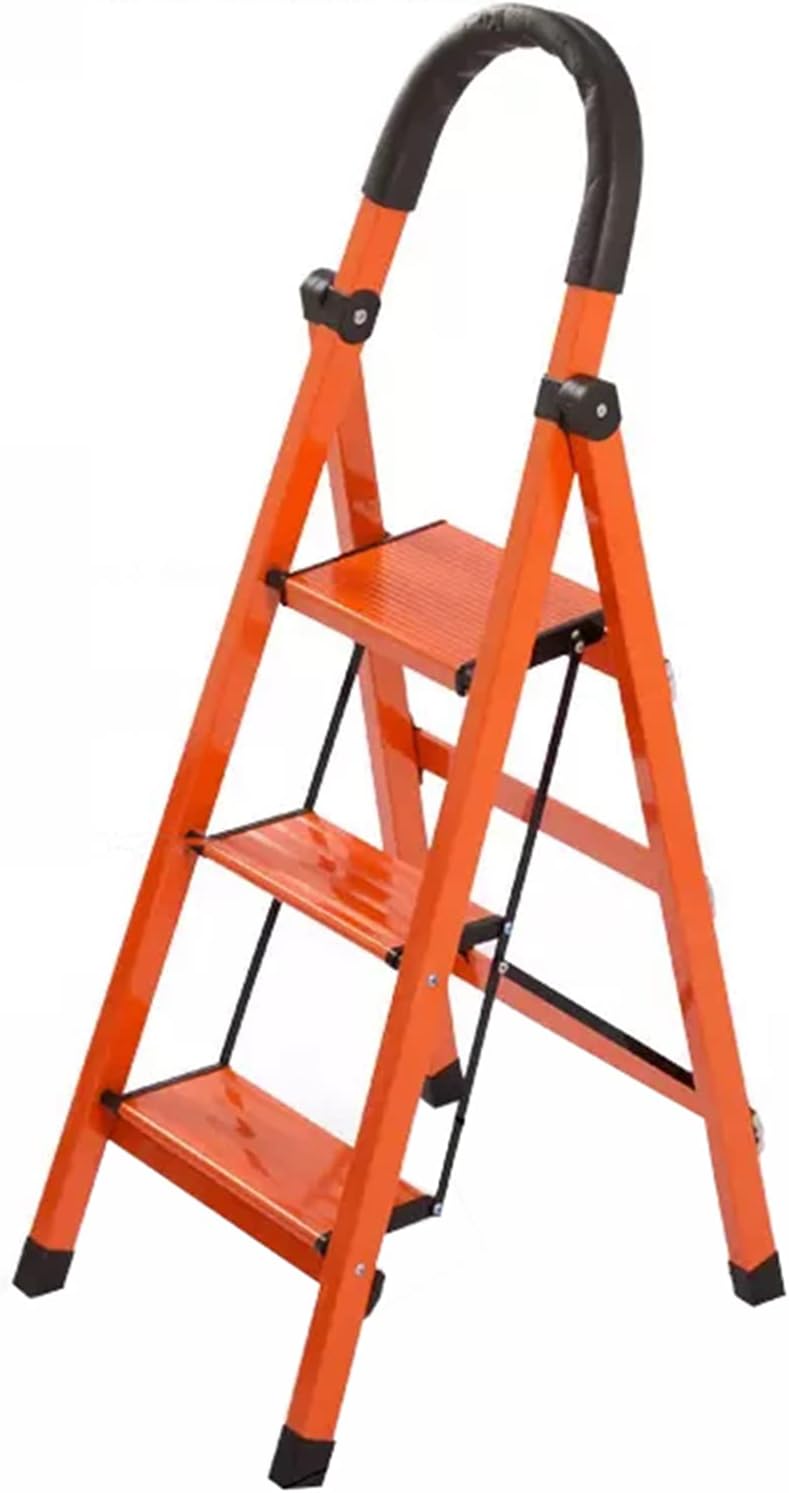 Three Step Aluminum Step Stool with Non-Slip Strip Tread Reinforced Snap Step Ladder Anti-sway Cover Thickened Material Triangle Support Thickened Portable Multifunctional