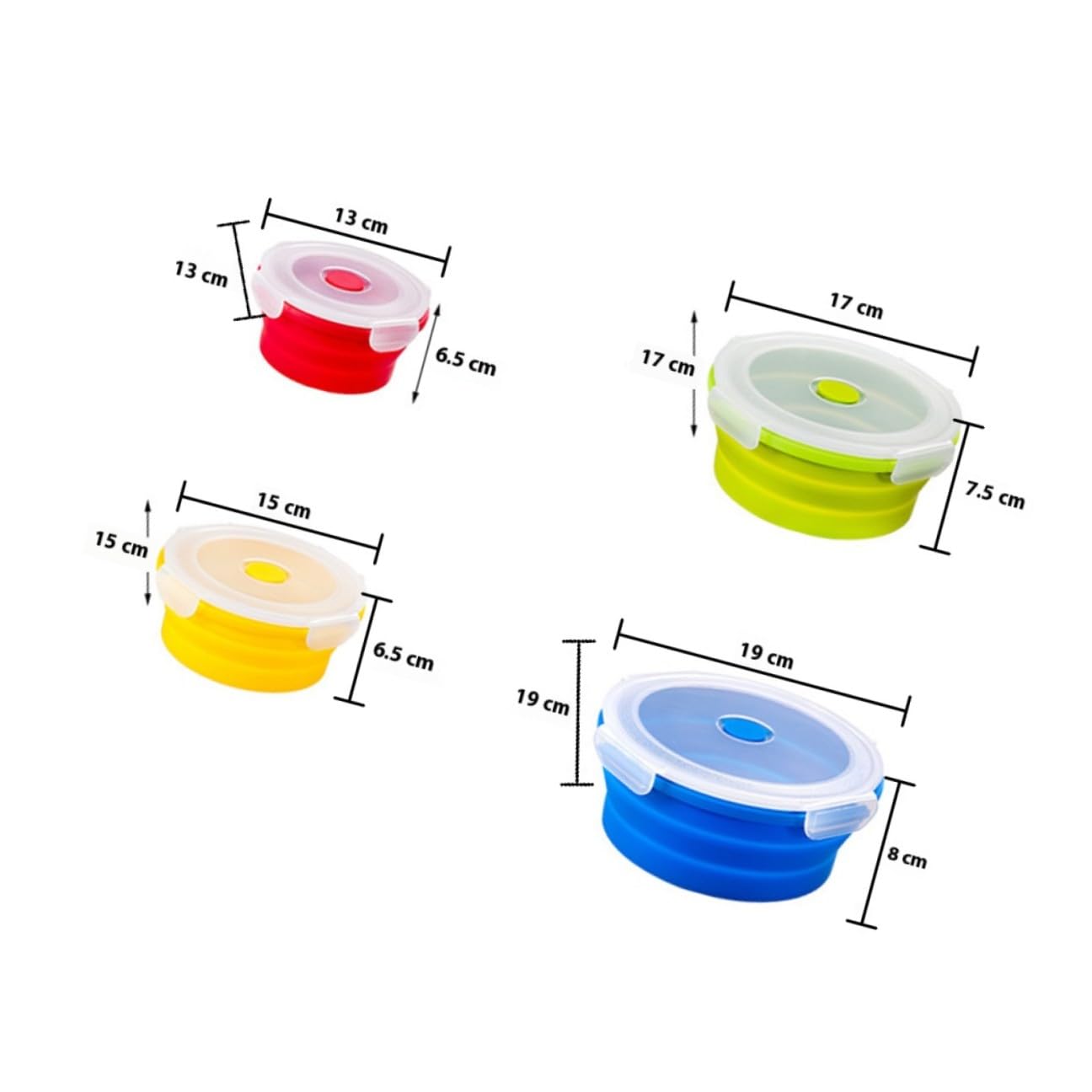 4 piezas Cajas Plegables para Alimentos de Silicona Alimenticio Resistentes Microondas Portátiles con Capacidad Colores Surtidos para Picnic Camping y Almuerzos Escolares