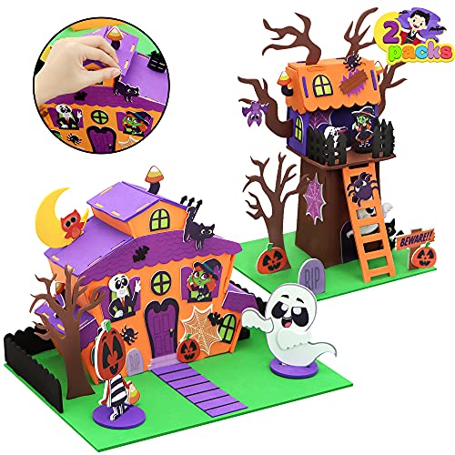 JOYIN 2 Stück Halloween 3D Bastelset für Kinder - Schaumstoff Spukhaus, Baumhaus und Kürbis Spukhaus - Kunst und Bastelset für… – Ansicht 1