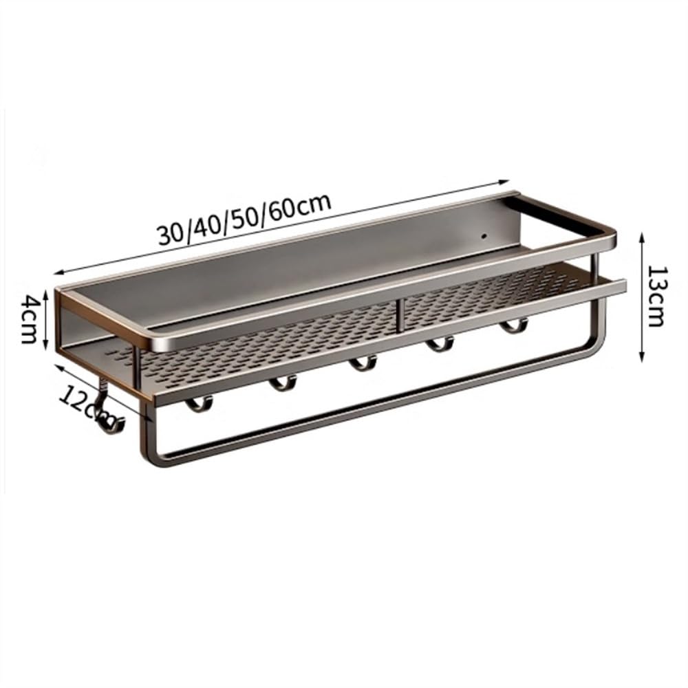 Wygoda Organizer prysznicowy z aluminium Space z drążkiem na ręczniki i haczykami, półki łazienkowe bez wiercenia(40cm)